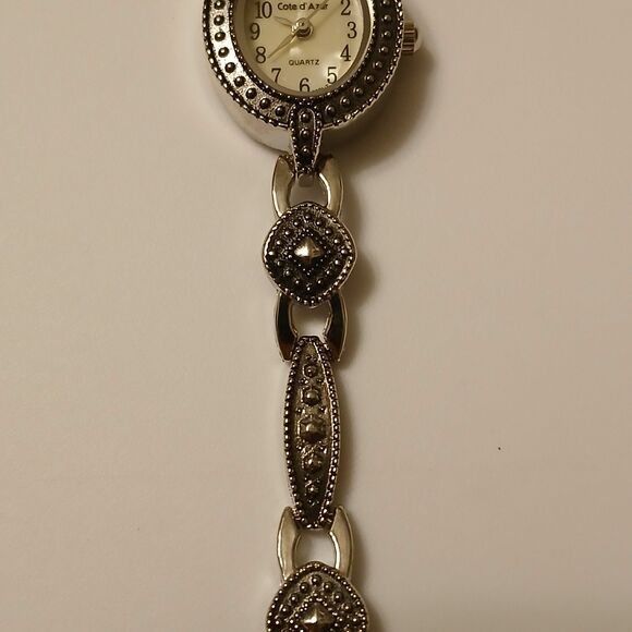 Vintage Cote d'Azur Silver Tone Mother of Pearl Dial Quartz Ladies Watch Sz. 7" - Picture 12 of 16